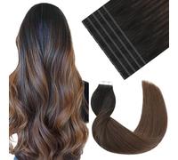 VINBAO Extension per capelli umani, colore 1B, colore nero spento, sfumatura a 4 castano medio, 50 g, 20 pezzi, 35,5 cm, morbide e spesse, resistenti, con balayage (14 pollici, #1BT4)
