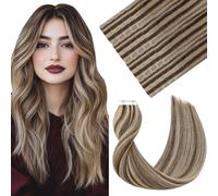 VINBAO Micro Invisible Tape in extension di capelli veri, biondo evidenziato, marrone scuro fino a biondo caramello, 50 cm, 20 pezzi/50 g da 20 pollici #4P27