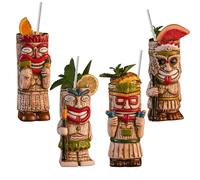 Vinbcorw Set di 4 Tazze da Cocktail Tiki - Tazza esotica Satinata con Confezione da 4 cannucce, Bicchieri da Cocktail Tiki Party per Bevande da Bar Bicchieri Premium Tropicali esotici Carini,A1