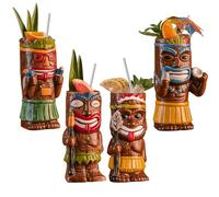 Vinbcorw Set di 4 Tazze da Cocktail Tiki - Tazza esotica Satinata con Confezione da 4 cannucce, Bicchieri da Cocktail Tiki Party per Bevande da Bar Bicchieri Premium Tropicali esotici Carini,A7