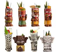 Vinbcorw Set di Tazze Tiki, 4/8 Pezzi Bicchieri Tiki per Cocktail Tazze in Ceramica Tropicale Hawaii Tiki Party Bicchieri da Cocktail creativi Bicchieri da Bar Bicchieri esotici Tropicali Premium,D