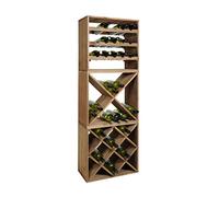 VINCASA Set 3 Moduli Rack Vino CUBE 50 - Losanghe + Croce + Standard - Sistema Componibile 59 Bottiglie - Legno Pino Colore Tobacco - Dim. 150x50x25 cm