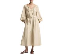 Vince, ,Dresses ,Donna ,Beige ,L Abito midi a nido d'ape in cotone con cintura e collo con lacci