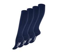 Vincent Creation 4 paia di calze in bambù da donna al ginocchio in nero, blu scuro, beige/marrone, con pizzo lavorato a mano (senza cuciture), calze per la salute, Blu mare, 35-38