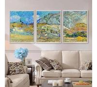 Vincent van Gogh Landscape at Saint Remy Enclosed Field with Peasant - 3x A3 Poster - Triptych rolled in tubes BensArt Triptych set 3 Three Stretched Mounted Multi Panel Wall Art Classic Picture Arts
