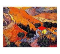 Vincent Van Gogh Landscape With House Ploughman 1889 Painting Art Print Poster Wall Decor 12X16 Inch