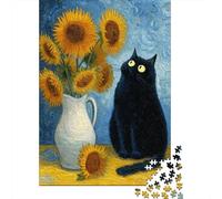 Vincent's Sunflowers with Black Cat Puzzle Impossible 1000 Pezzi Decorazione Per La Casa. Giochi Rilassamento E Intelligence Per Adulti E Ragazzi Da 14 Anni 70x50cm/1000pcs