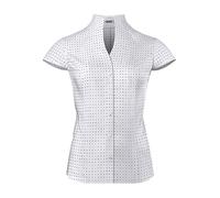 Vincenzo Boretti Blusa, Modern-Fit/Taglio Abbastanza Aderente, Colletto Alto, Maniche Corte, a Pois Bianco/Blu Scuro 40