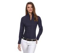 Vincenzo Boretti Camicia-Blusa Donna Elegante, Colletto Alto, Manica-Lunga, in Tinta Unita, Facile da Stirare, Taglio Abbastanza Aderente/Modern-Fit Blu Scuro 42