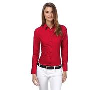 Vincenzo Boretti Camicia-Blusa Donna Elegante, Taglio Abbastanza Aderente, Manica-Lunga, in Tinta Unita, Facile da Stirare, Collo Classico Rosso 44