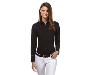 Vincenzo Boretti Camicia-Blusa Donna Elegante, Taglio Abbastanza Aderente, Manica-Lunga, in Tinta Unita, Facile da Stirare, Collo Classico Nero 44