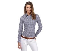 Vincenzo Boretti Camicia-Blusa Donna Elegante, Taglio Abbastanza Aderente/Modern-Fit, Collo Classico, Manica-Lunga, a Quadri, Facile da Stirare Blu Scuro/Bianco 40
