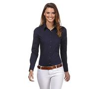 Vincenzo Boretti Camicia-Blusa Donna Elegante, Taglio Aderente/Slim-Fit, Elastica-Stretch, Collo Classico, Manica-Lunga, in Tinta Unita - Easy Iron, Facile da Stirare Blu Scuro 42