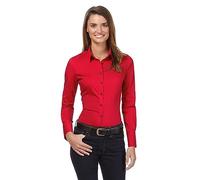 Vincenzo Boretti Camicia-Blusa Donna Elegante, Taglio Aderente/Slim-Fit, Elastica-Stretch, Collo Classico, Manica-Lunga, in Tinta Unita - Easy Iron, Facile da Stirare Rosso 40