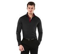 Vincenzo Boretti Camicia Elastica Uomo Eleganti, Taglio Molto Aderente (Extra Slim-Fit), Stretch, Collo Classico, Manica Lunga, in Tinta Unita - Easy Iron, Facile da Stirare Nero/Rosso Vino 39-40
