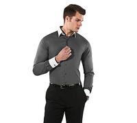 Vincenzo Boretti Camicia Elastica Uomo Eleganti, Taglio Molto Aderente (Extra Slim-Fit), Stretch, Collo Classico, Manica Lunga, in Tinta Unita - Easy Iron, Facile da stirar Grigio Scuro/Bianco 41-42