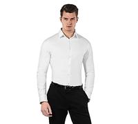 Vincenzo Boretti Camicia Elastica Uomo Eleganti, Taglio Molto Aderente (Extra Slim-Fit), Stretch, Collo Classico, Manica Lunga, in Tinta Unita - Easy Iron, Facile da Stirare Bianco 43-44