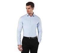 Vincenzo Boretti Camicia Elastica Uomo Eleganti, Taglio Molto Aderente (Extra Slim-Fit), Stretch, Collo Classico, Manica Lunga, in Tinta Unita - Easy Iron, Facile da Stirare Blu Ghiaccio 39-40
