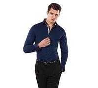 Vincenzo Boretti Camicia Elastica Uomo Eleganti, Taglio Molto Aderente (Extra Slim-Fit), Stretch, Collo Classico, Manica Lunga, in Tinta Unita - Easy Iron, Facile da Stirare Blu Scuro/Bianco 41-42
