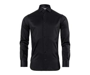 Vincenzo Boretti Camicia, Regular-Fit/Taglio Giusto, Motivo a Spina di Pesce - Non-Stiro Nero 43-44