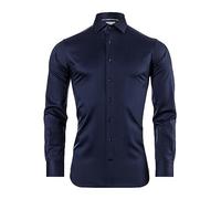 Vincenzo Boretti Camicia, Slim-Fit/Taglio Aderente, Motivo a Spina di Pesce - Non-Stiro Blu Scuro 41-42