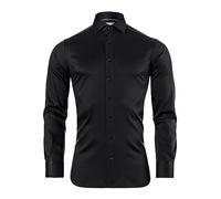 Vincenzo Boretti Camicia, Slim-Fit/Taglio Aderente, Motivo a Spina di Pesce - Non-Stiro Nero 41-42