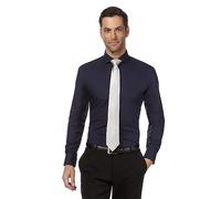 Vincenzo Boretti Camicia Uomo Eleganti, Taglio Aderente/Slim-Fit, Colletto Francese, Manica Lunga, in Tinta Unita - Non Stiro/Non-Iron Blu Scuro 41-42