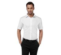 Vincenzo Boretti Camicia Uomo Eleganti, Taglio Aderente/Slim-Fit, Collo Classico, Manica Corta, in Tinta Unita - Non Stiro/Non-Iron Bianco 39-40