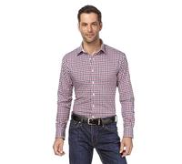 Vincenzo Boretti Camicia Uomo Eleganti, Taglio Aderente/Slim-Fit, Collo Classico, Manica Lunga, a Quadri con Inserti in Contrasto - Non Stiro/Non-Iron Blu Scuro/Rosso Vino 37-38