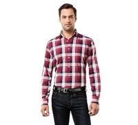 Vincenzo Boretti Camicia Uomo Eleganti, Taglio Aderente/Slim-Fit, Collo Classico, Manica Lunga, a Quadri con Inserti in Contrasto - Non Stiro/Non-Iron Blu Scuro/Rosso Vino 39-40