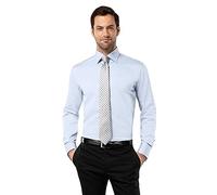 Vincenzo Boretti Camicia Uomo Eleganti, Taglio Aderente/Slim-Fit, Collo Classico, Manica Lunga con Polsini risvoltati, in Tinta Unita - Non Stiro/Non-Iron Azzurro 37-38