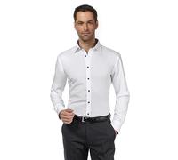Vincenzo Boretti Camicia Uomo Eleganti, Taglio Aderente/Slim-Fit, Collo Classico, Manica Lunga, in Tinta Unita con Inserti in Contrasto - Non Stiro/Non-Iron Bianco 39-40