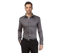 Vincenzo Boretti Camicia Uomo Eleganti, Taglio Aderente/Slim-Fit, Collo Classico, Manica Lunga, in Tinta Unita con Inserti in Contrasto - Non Stiro/Non-Iron Grigio Scuro 39-40