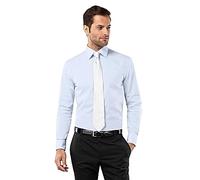 Vincenzo Boretti Camicia Uomo Eleganti, Taglio Aderente/Slim-Fit, Collo Classico, Manica Lunga, in Tinta Unita - Non Stiro/Non-Iron Azzurro 43-44