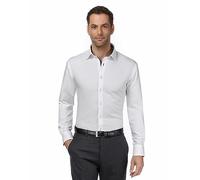 Vincenzo Boretti Camicia Uomo Eleganti, Taglio Aderente/Slim-Fit, Collo Classico, Manica Lunga, in Tinta Unita con Inserti in Contrasto - Non Stiro/Non-Iron Blu Scuro/Bianco 43-44