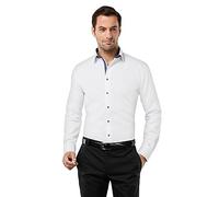 Vincenzo Boretti Camicia Uomo Eleganti, Taglio Aderente/Slim-Fit, Collo Classico, Manica Lunga, in Tinta Unita con Inserti in Contrasto - Non Stiro/Non-Iron Bianco/Blu Scuro 43-44