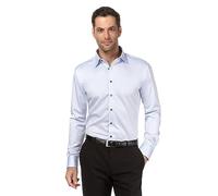 Vincenzo Boretti Camicia Uomo Eleganti, Taglio Normale/Regular-Fit, in Tinta Unita con Inserti in Contrasto - Non Stiro/Non-Iron Blu Ghiaccio 45-46