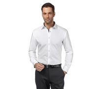 Vincenzo Boretti Camicia Uomo Eleganti, Taglio Normale/Regular-Fit, in Tinta Unita con Inserti in Contrasto - Non Stiro/Non-Iron Blu Scuro/Bianco 45-46