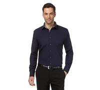 Vincenzo Boretti Camicia Uomo Eleganti, Taglio Normale/Regular-Fit, in Tinta Unita con Inserti in Contrasto - Non Stiro/Non-Iron Blu Scuro 43-44