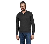 Vincenzo Boretti Maglione-Pullover Elegante da Uomo, Collo-a V e Orlo con Righe a Contrasto, Manica-Lunga, Aderente/Slim-Fit, Caldo - Ideal per Inverno, Autunno, Mezza Stagione Antracite S