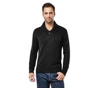 Vincenzo Boretti Maglione-Pullover Elegante da Uomo, Collo-Sciallato a Costine con buttone, Manica-Lunga, Maglia Grossa, Aderente/Slim, Caldo - Inverno, Autunno, Mezza Stagione Nero M