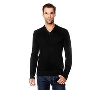 Vincenzo Boretti Maglione-Pullover Elegante da Uomo, Disegno Classico, Collo-a V a Costine, Manica-Lunga, Aderente/Slim-Fit, Caldo - Ideal per Inverno, Autunno, Mezza Stagione Nero M