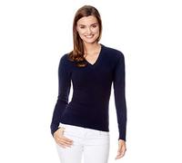 Vincenzo Boretti Maglione-Pullover Elegante Donna, Disegno Classico con Scollo-a V a Costine, Manica-Lunga, Caldo - Ideal per Inverno, Autunno, Mezza Stagione Blu Scuro XL