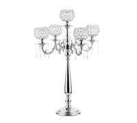 VINCIGANT Portacandele In Cristallo A 5 Bracci, Portacandele In Cristallo Argento Con Decorazioni Natalizie, Utilizzato Per la Decorazione Della Tavola Di Nozze, Regalo Di Compleanno (Argento)