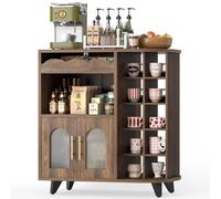 VINCOURNA Kitchen Cabinet, Mobiletto Cucina con Porta Bicchierini Caffè, Mobile Cucina con Ante, Armadio con Cassetto, Coffee Bar Station per Macchina da Caffè, Tazzine da Caffè (40x80x91 cm)