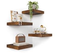 VINCOURNA Mensole da Muro da Parete Set di 4, 25 * 25 * 3.8cm Mensola da Muro in Legno, Mensole Bagno da Parete, Mensole da Muro Design per Bagno, Soggiorno, Cucina, Letto, Libri - Nero Carbonizzato