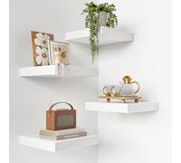 VINCOURNA Mensole da Muro da Parete Set di 4, 25 * 25 * 3.8cm Mensola da Muro in Legno, Mensole Bagno da Parete, Mensole da Muro Design per Bagno, Soggiorno, Cucina, Letto, Libri - Bianco