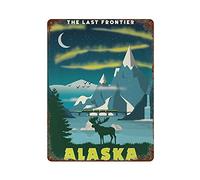 VINDOU The Last Frontier Alaska Deer Vintage Metal Tin Sign Novità Divertente Poster Decorazione da Parete 40 cm × 20 cm per Bagno Soggiorno Camera da Letto Ristorante Cafe Bar Garage Giardino, per