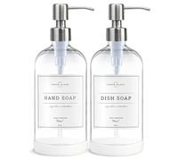 Vine Creations, Dispenser di sapone in vetro ambrato, confezione da 2 dispenser di sapone, con erogatore in acciaio inossidabile, da 473,6 g, per piatti, per cucina, con etichette impermeabili