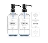Vine Creations Dispenser di sapone in vetro trasparente, confezione da 2 dispenser di sapone da cucina con pompa in acciaio inossidabile, dispenser di sapone per le mani da 473,6 g, dispenser di